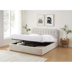 Lit Coffre ANDRE Velours Beige Sable 180x200 Sommier Inclus -Meuble Déco Soldes lit coffre andre velours beige sable 180x200 sommier inclus 2