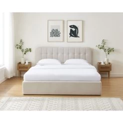 Lit Coffre ANDRE Velours Beige Sable 180x200 Sommier Inclus