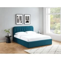 Lit Coffre ANDRE Velours Bleu Paon Sommier 160x200 Inclus -Meuble Déco Soldes lit coffre andre velours bleu paon 160x200 cm 1