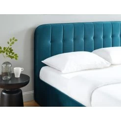 Lit Coffre ANDRE Velours Bleu Paon Sommier 160x200 Inclus -Meuble Déco Soldes lit coffre andre velours bleu paon 160x200 cm 3