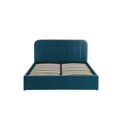 Lit Coffre ANDRE Velours Bleu Paon Sommier 160x200 Inclus -Meuble Déco Soldes lit coffre andre velours bleu paon 160x200 cm 4