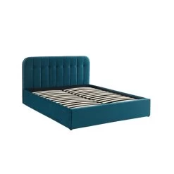 Lit Coffre ANDRE Velours Bleu Paon Sommier 160x200 Inclus -Meuble Déco Soldes lit coffre andre velours bleu paon 160x200 cm 5