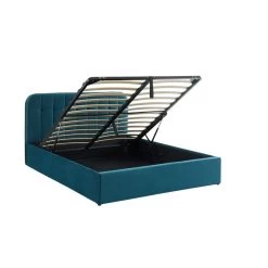 Lit Coffre ANDRE Velours Bleu Paon Sommier 160x200 Inclus -Meuble Déco Soldes lit coffre andre velours bleu paon 160x200 cm 6