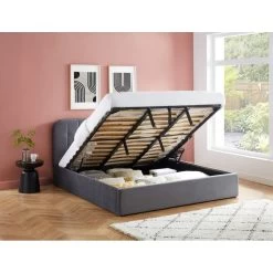 Lit Coffre ANDRE Velours Gris Anthracite Sommier 180x200 Inclus -Meuble Déco Soldes lit coffre andre velours gris anthracite sommier 180x200cm inclus 1