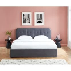 Lit Coffre ANDRE Velours Gris Anthracite Sommier 180x200 Inclus -Meuble Déco Soldes lit coffre andre velours gris anthracite sommier 180x200cm inclus 2