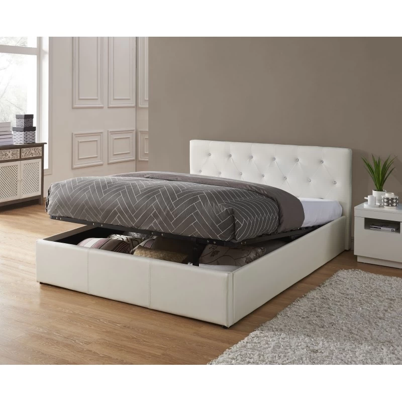 Lit Coffre BAHIA Simili Blanc 160x200 Sommier Inclus 1 Lit Coffre BAHIA Simili Blanc 160x200 Sommier Inclus