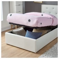 Lit Coffre Enfant BAHIA Simili Blanc 90x190 Sommier Inclus -Meuble Déco Soldes lit coffre enfant bahia 1