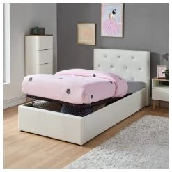 Lit Coffre Enfant BAHIA Simili Blanc 90x190 Sommier Inclus