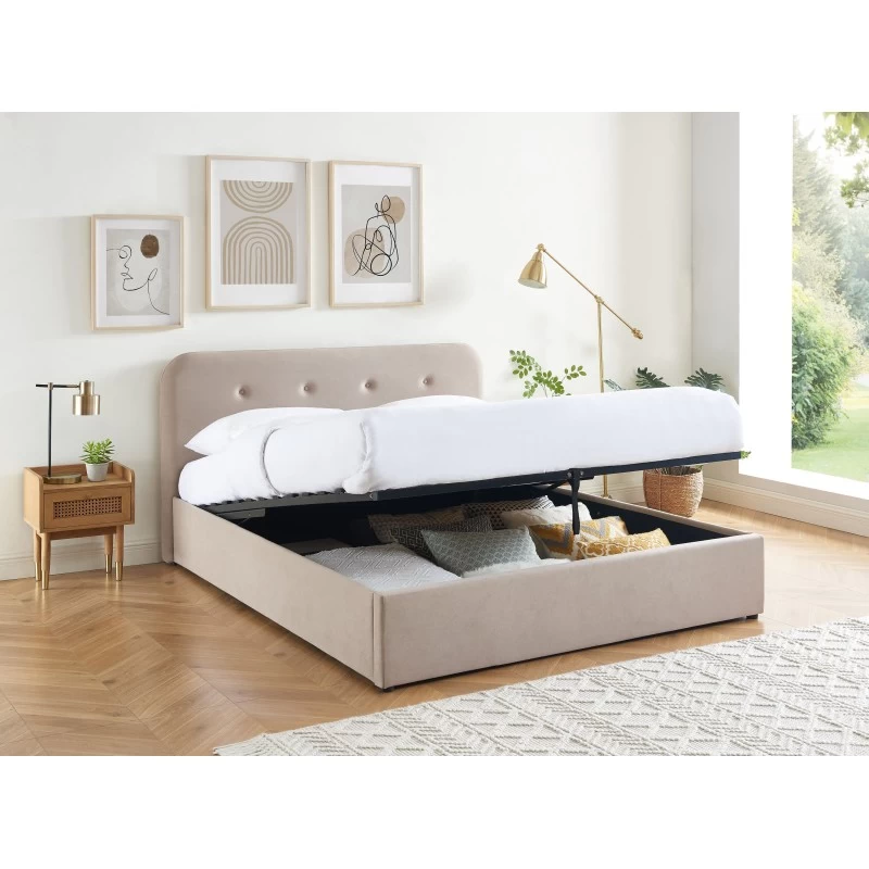 Lit Coffre KNUT Velours Beige Sable 140x190 Sommier Inclus 4 Lit Coffre KNUT Velours Beige Sable 140x190 Sommier Inclus – Image 4