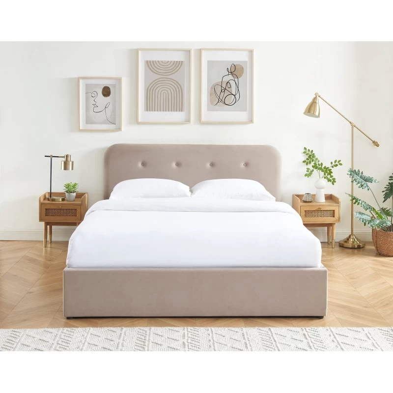 Lit Coffre KNUT Velours Beige Sable 140x190 Sommier Inclus 1 Lit Coffre KNUT Velours Beige Sable 140x190 Sommier Inclus