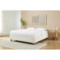 Lit Coffre KORALL Tissu Bouclette écru 140x190 Sommier Inclus -Meuble Déco Soldes lit coffre korall tissu bouclettes ecru 140x190 sommier inclus 1