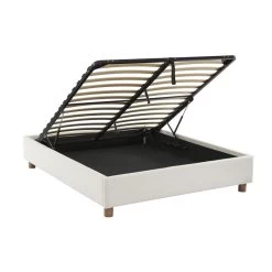 Lit Coffre KORALL Tissu Bouclette écru 140x190 Sommier Inclus -Meuble Déco Soldes lit coffre korall tissu bouclettes ecru 140x190 sommier inclus 4