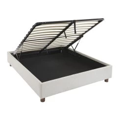 Lit Coffre KORALL Tissu Bouclette écru 140x190 Sommier Inclus -Meuble Déco Soldes lit coffre korall tissu bouclettes ecru 140x190 sommier inclus 5