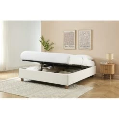 Lit Coffre KORALL Tissu Bouclette écru 160x200 Sommier Inclus -Meuble Déco Soldes lit coffre korall tissu bouclettes ecru 160x200 sommier 2