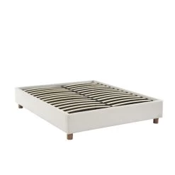 Lit Coffre KORALL Tissu Bouclette écru 160x200 Sommier Inclus -Meuble Déco Soldes lit coffre korall tissu bouclettes ecru 160x200 sommier 8