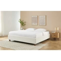 Lit Coffre KORALL Tissu Bouclette écru 180x200 Sommier Inclus -Meuble Déco Soldes lit coffre korall tissu bouclettes ecru 180x200 sommier inclus 1