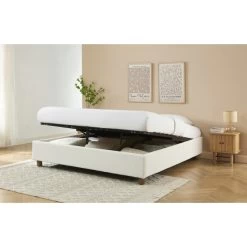 Lit Coffre KORALL Tissu Bouclette écru 180x200 Sommier Inclus -Meuble Déco Soldes lit coffre korall tissu bouclettes ecru 180x200 sommier inclus 2