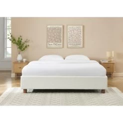 Lit Coffre KORALL Tissu Bouclette écru 180x200 Sommier Inclus