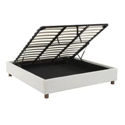 Lit Coffre KORALL Tissu Bouclette écru 180x200 Sommier Inclus -Meuble Déco Soldes lit coffre korall tissu bouclettes ecru 180x200 sommier inclus 4