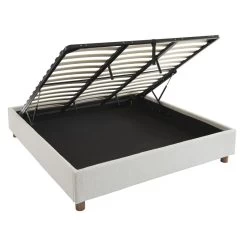 Lit Coffre KORALL Tissu Bouclette écru 180x200 Sommier Inclus -Meuble Déco Soldes lit coffre korall tissu bouclettes ecru 180x200 sommier inclus 5