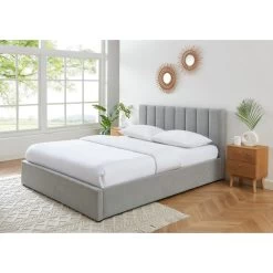 Lit Coffre MARIUS Tissu Gris Perle 160x200 Sommier Inclus -Meuble Déco Soldes lit coffre marius velours gris perle 160x200 sommier inclus 1