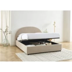 Lit Coffre OLAF Tissu Bouclette Beige 160x200 Sommier Inclus -Meuble Déco Soldes lit coffre olaf laine bouclee beige 160x200 sommier inclus 2