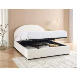 Lit Coffre OLAF Tissu Bouclette écru 160x200 Sommier Inclus -Meuble Déco Soldes lit coffre olaf laine bouclee ecru 160x200 sommier inclus 2