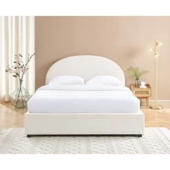 Lit Coffre OLAF Tissu Bouclette écru 160x200 Sommier Inclus