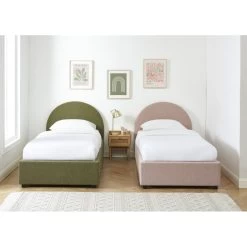 Lit Coffre OLAF Tissu Bouclette Kaki 90x190 Sommier Inclus -Meuble Déco Soldes lit coffre olaf laine bouclee kaki 90x190 sommier inclus 1