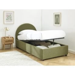 Lit Coffre OLAF Tissu Bouclette Kaki 90x190 Sommier Inclus -Meuble Déco Soldes lit coffre olaf laine bouclee kaki 90x190 sommier inclus 2