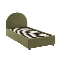 Lit Coffre OLAF Tissu Bouclette Kaki 90x190 Sommier Inclus -Meuble Déco Soldes lit coffre olaf laine bouclee kaki 90x190 sommier inclus 5