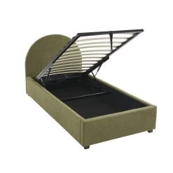 Lit Coffre OLAF Tissu Bouclette Kaki 90x190 Sommier Inclus -Meuble Déco Soldes lit coffre olaf laine bouclee kaki 90x190 sommier inclus 7