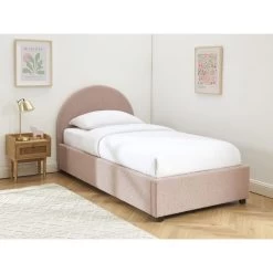 Lit Coffre OLAF Tissu Bouclette Rose 90x190 Sommier Inclus