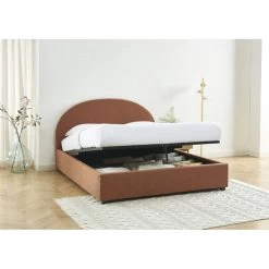 Lit Coffre OLAF Tissu Bouclette Terracotta 160x200 Sommier Inclus -Meuble Déco Soldes lit coffre olaf laine bouclee terracotta 160x200 sommier inclus 2