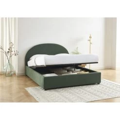 Lit Coffre OLAF Tissu Bouclette Vert Forêt 160x200 Sommier Inclus -Meuble Déco Soldes lit coffre olaf laine bouclee vert fonce 160x200 sommier inclus 2