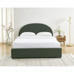 Lit Coffre OLAF Tissu Bouclette Vert Forêt 160x200 Sommier Inclus