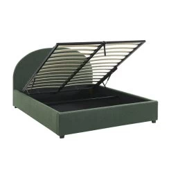 Lit Coffre OLAF Tissu Bouclette Vert Forêt 160x200 Sommier Inclus -Meuble Déco Soldes lit coffre olaf laine bouclee vert fonce 160x200 sommier inclus 6