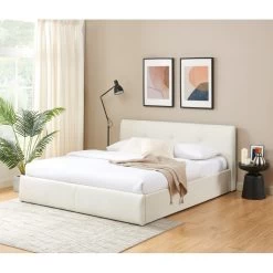 Lit Coffre SEGURO Simili Blanc 180x200 Sommier Inclus -Meuble Déco Soldes lit coffre seguro simili blanc 180x200 sommier inclus 1