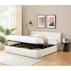 Lit Coffre SEGURO Simili Blanc 180x200 Sommier Inclus -Meuble Déco Soldes lit coffre seguro simili blanc 180x200 sommier inclus 2