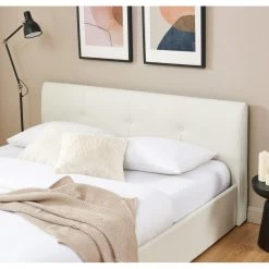 Lit Coffre SEGURO Simili Blanc 180x200 Sommier Inclus -Meuble Déco Soldes lit coffre seguro simili blanc 180x200 sommier inclus 3