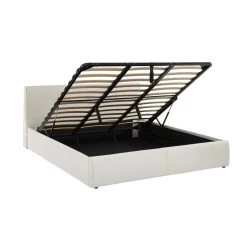 Lit Coffre SEGURO Simili Blanc 180x200 Sommier Inclus -Meuble Déco Soldes lit coffre seguro simili blanc 180x200 sommier inclus 5