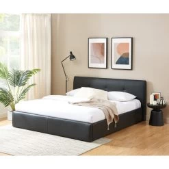 Lit Coffre SEGURO Simili Noir 180x200 Sommier Inclus -Meuble Déco Soldes lit coffre seguro simili noir 180x200 sommier inclus 1