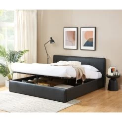 Lit Coffre SEGURO Simili Noir 180x200 Sommier Inclus -Meuble Déco Soldes lit coffre seguro simili noir 180x200 sommier inclus 2