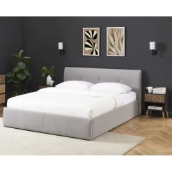 Lit Coffre SEGURO Tissu Gris Chiné 140x190 Sommier Inclus -Meuble Déco Soldes lit coffre seguro tissu gris chine 14x190 sommier inclus 1