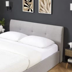 Lit Coffre SEGURO Tissu Gris Chiné 140x190 Sommier Inclus -Meuble Déco Soldes lit coffre seguro tissu gris chine 14x190 sommier inclus 2