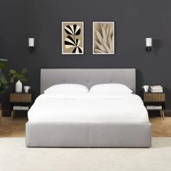 Lit Coffre SEGURO Tissu Gris Chiné 140x190 Sommier Inclus