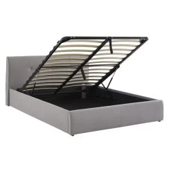 Lit Coffre SEGURO Tissu Gris Chiné 140x190 Sommier Inclus -Meuble Déco Soldes lit coffre seguro tissu gris chine 14x190 sommier inclus 4