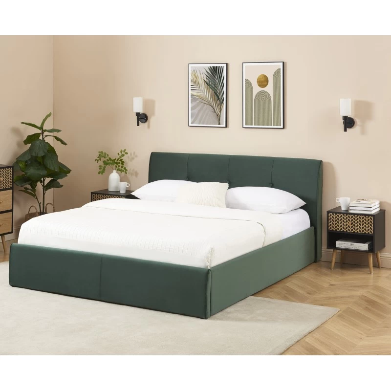 Lit Coffre SEGURO Velours Vert Forêt 160x200 Sommier Inclus 3 Lit Coffre SEGURO Velours Vert Forêt 160x200 Sommier Inclus – Image 3
