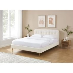 Lit Double ANDRE Tissu Bouclettes écru 160x200 Sommier Inclus -Meuble Déco Soldes lit double andre tissu bouclettes ecru 160x200 sommier inclus 1