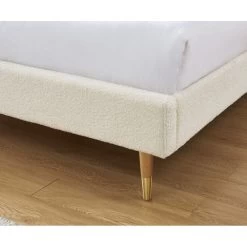 Lit Double ANDRE Tissu Bouclettes écru 160x200 Sommier Inclus -Meuble Déco Soldes lit double andre tissu bouclettes ecru 160x200 sommier inclus 3